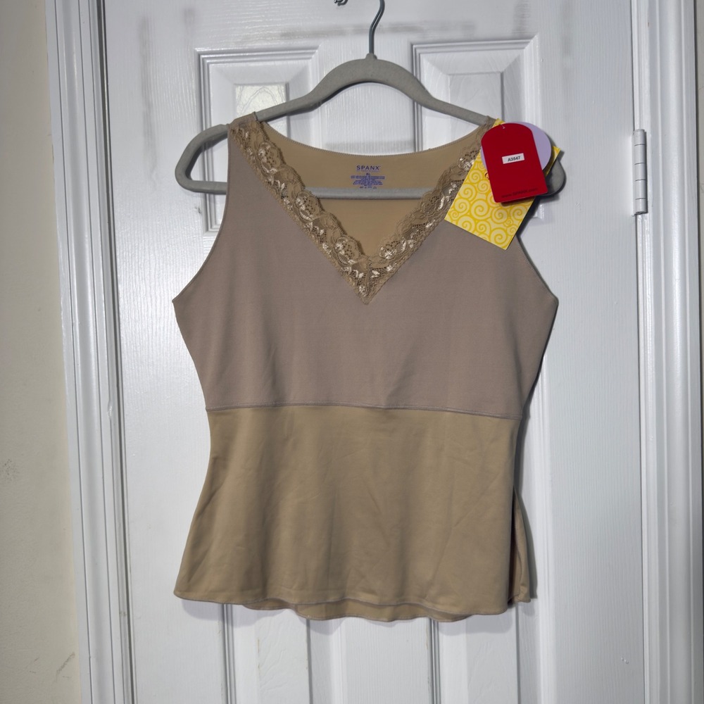 SPANX Hide & Sleek Lace Trim Shaping Cami Tank Nude Beige XL NWT